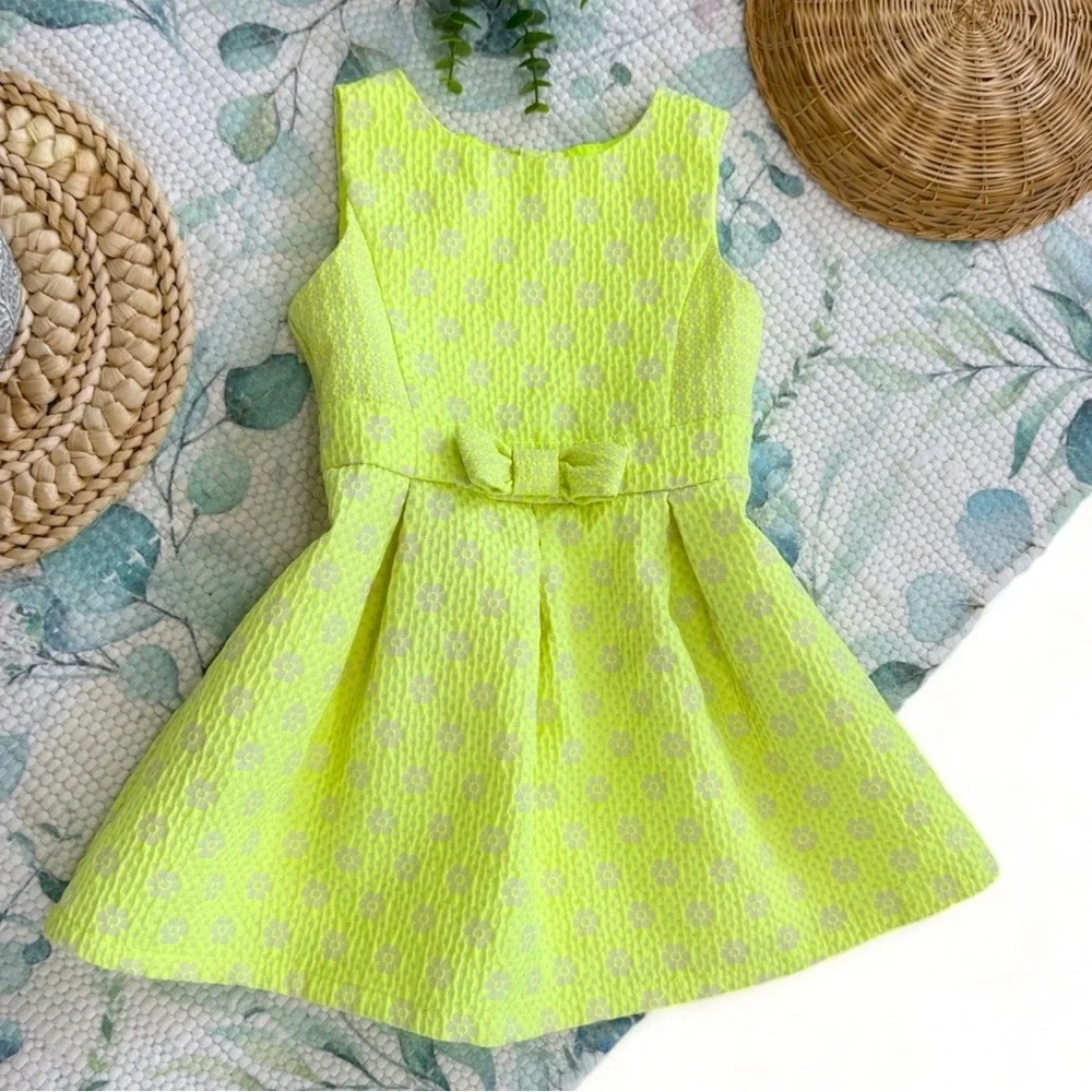New Cat & Jack Toddler Girl Neon Lime Green Formal Floral Sleeveless Dress 2T